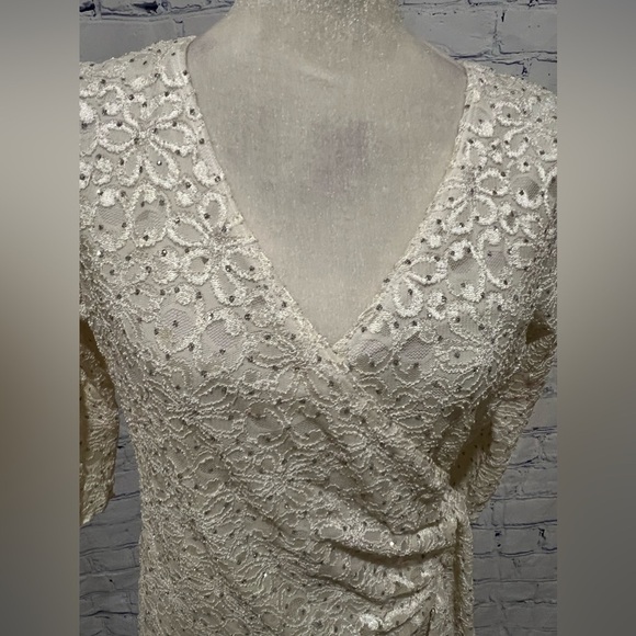 Brittany Black Tops - Brittany Black Vintage Top L Large Cream Ivory Glitter Floral Mesh 3/4 Sleeve